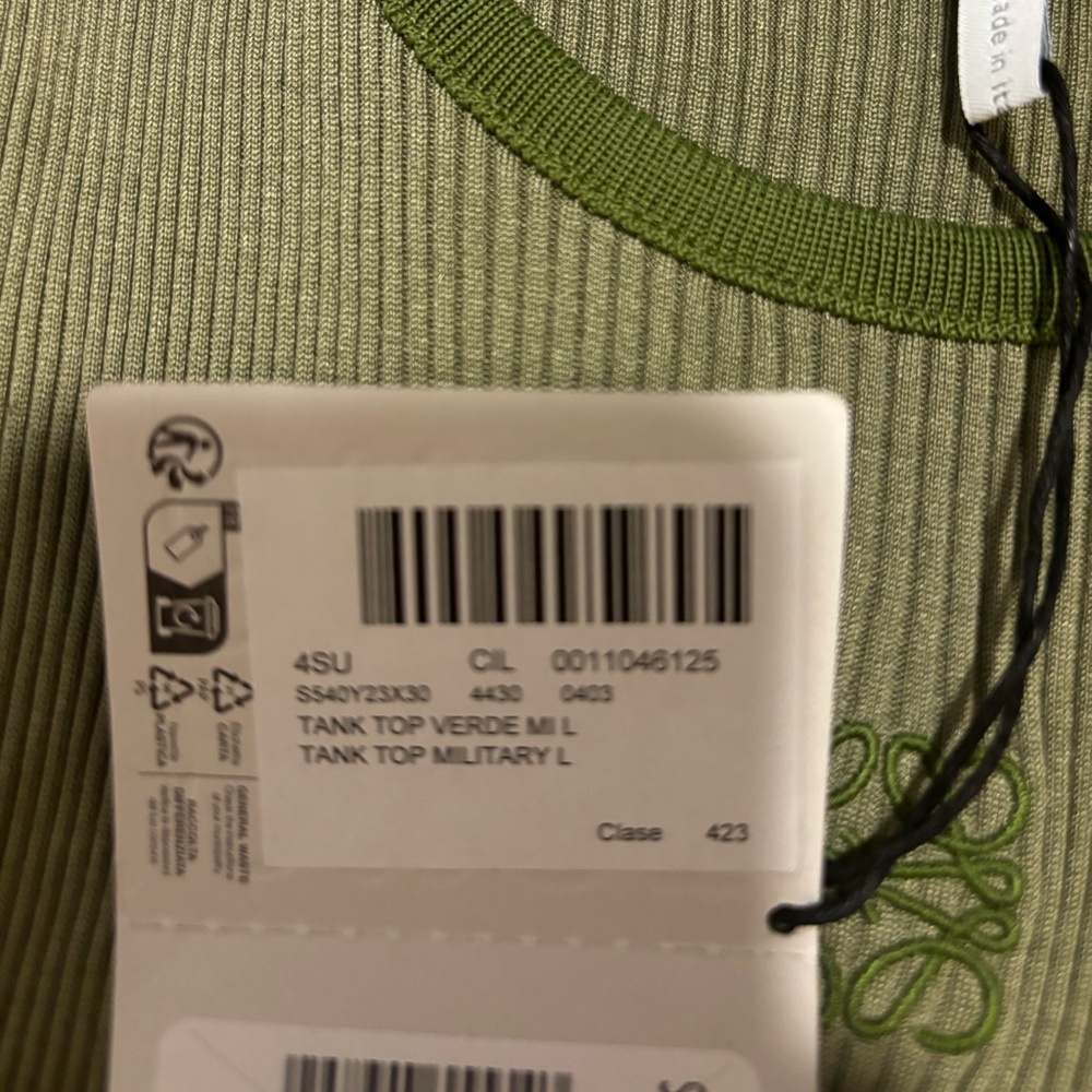 SOLD NWT LOEWE Anagram Tank Top Ribbed Military Green Size Large 100% silk $690 - Picture 6 of 10